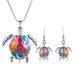 Conjunto de joias com tartaruga arco-íris - colar / brincos