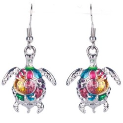 Conjunto de joias com tartaruga arco-íris - colar / brincos