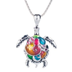 Conjunto de joias com tartaruga arco-íris - colar / brincos