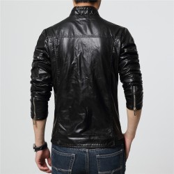 Jaqueta de couro slim - com zíperes / bolsos