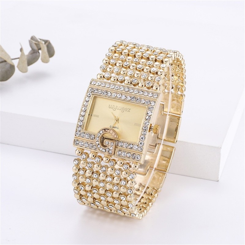 Relógio elegante de quartzo - pulseira larga de cristal