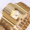 Luxuoso relógio de quartzo com cristais - pulseira larga em ouro