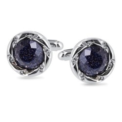 Round silver cufflinks - blue starry sky stone / crystalsCufflinks