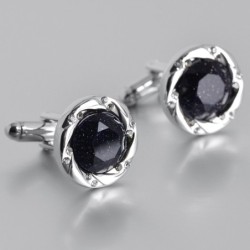 Round silver cufflinks - blue starry sky stone / crystalsCufflinks