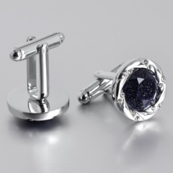 Round silver cufflinks - blue starry sky stone / crystalsCufflinks