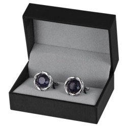 Round silver cufflinks - blue starry sky stone / crystalsCufflinks