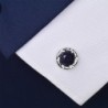 Round silver cufflinks - blue starry sky stone / crystalsCufflinks