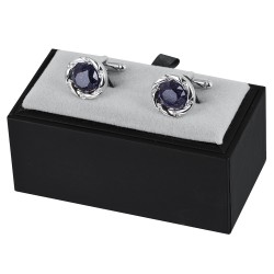 Round silver cufflinks - blue starry sky stone / crystalsCufflinks