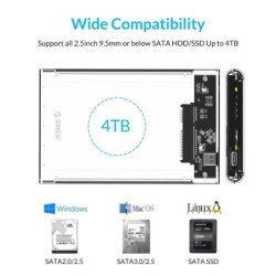 ORICO - 2,5 polegadas - HDD transparente - com cabo - SATA para USB3.0