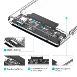 ORICO - 2,5 polegadas - HDD transparente - com cabo - SATA para USB3.0