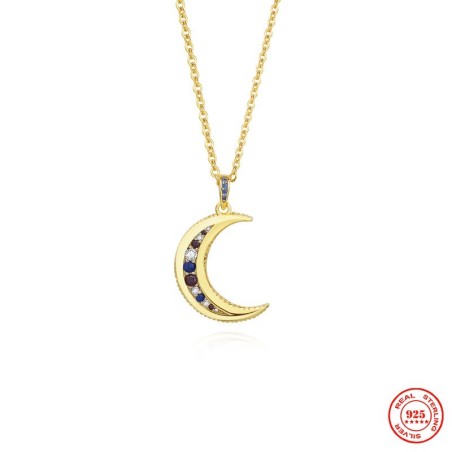 Pingente de lua de cristal com colar - prata de lei 925