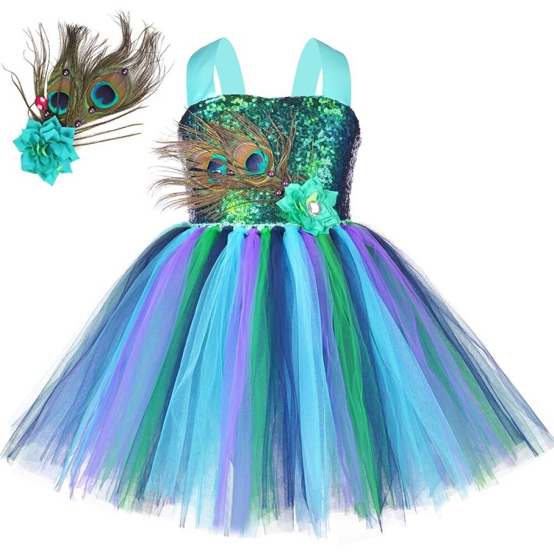 Fato de pavão - vestido com penas/flores
