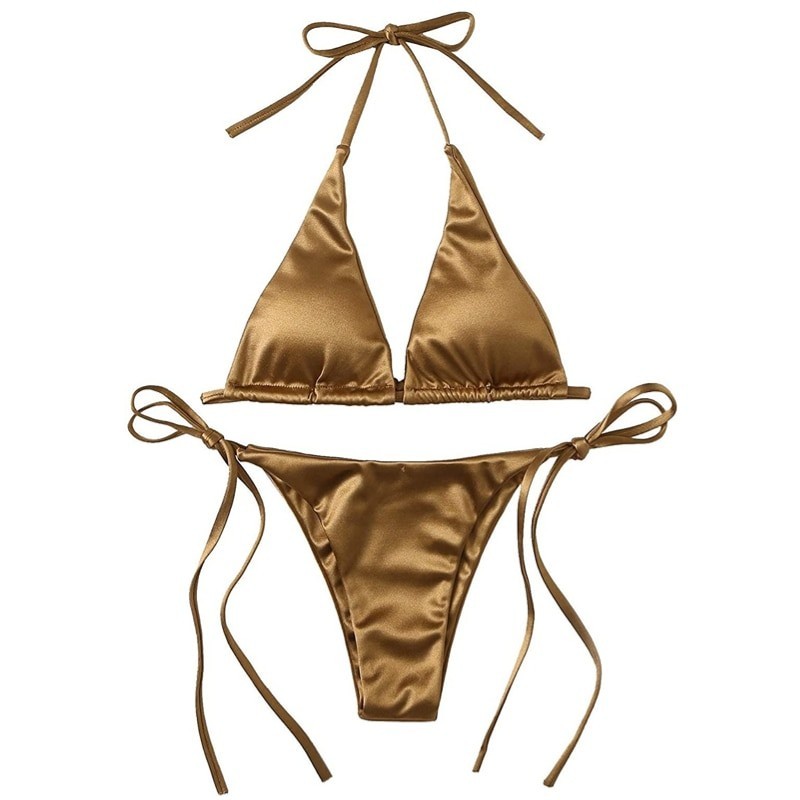 Conjunto de biquíni sexy - efeito de cor metálica