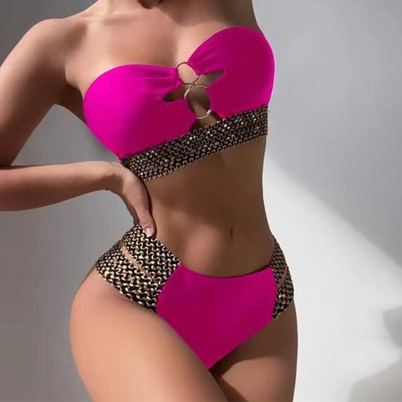 Conjunto de biquíni sexy - decorações de metal