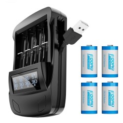 16340 Bateria CR123A - recarregável - 3,7V - 800mAh - com carregador