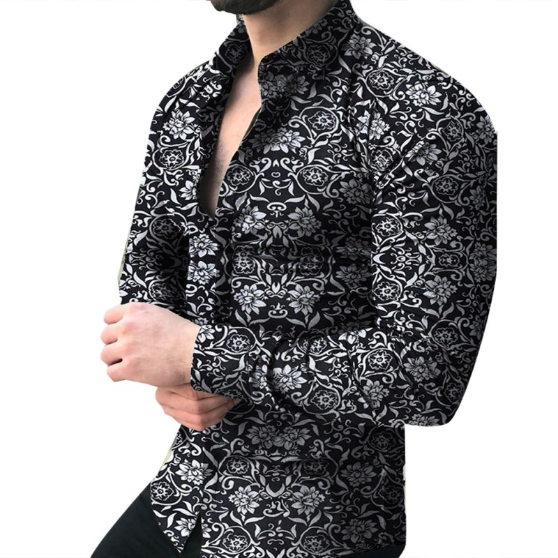 Camisa de manga comprida fashion - estampa floral - ajuste fino
