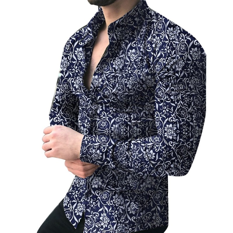 Camisa de manga comprida fashion - estampa floral - ajuste fino