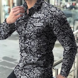 Camisa de manga comprida fashion - estampa floral - ajuste fino