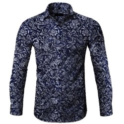Camisa de manga comprida fashion - estampa floral - ajuste fino