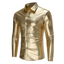 Camisa elegante de manga longa metálica brilhante
