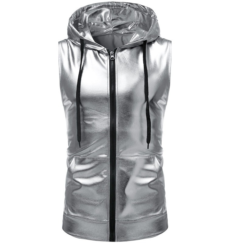 Shiny metallic hooded vestJackets
