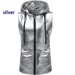 Shiny metallic hooded vestJackets