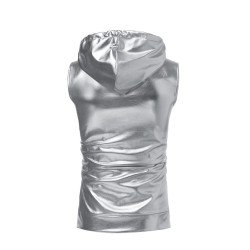 Shiny metallic hooded vestJackets
