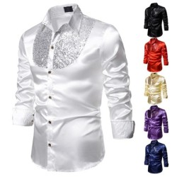 Camisa metálica brilhante de manga comprida - com lantejoulas decorativas