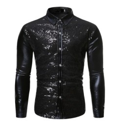 Camisa metálica brilhante de manga longa - com enfeites de lantejoulas