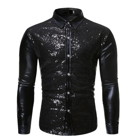 Camisa metálica brilhante de manga longa - com enfeites de lantejoulas