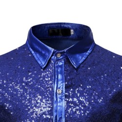 Camisa metálica brilhante de manga longa - com enfeites de lantejoulas