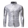 Camisa metálica brilhante de manga longa - com enfeites de lantejoulas