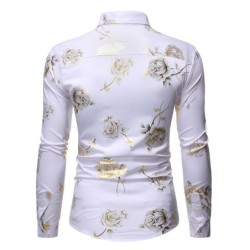 Camisa luxuosa de manga comprida - rosas douradas estampadas