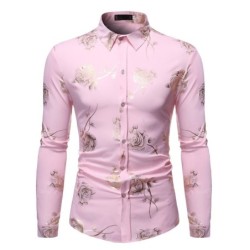 Camisa luxuosa de manga comprida - rosas douradas estampadas