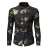 Camisa luxuosa de manga comprida - rosas douradas estampadas