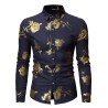 Camisa luxuosa de manga comprida - rosas douradas estampadas