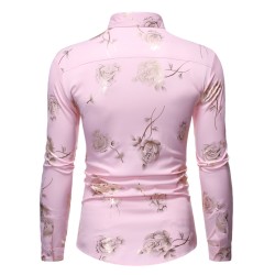 Camisa luxuosa de manga comprida - rosas douradas estampadas