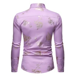Camisa luxuosa de manga comprida - rosas douradas estampadas