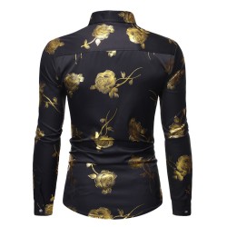 Camisa luxuosa de manga comprida - rosas douradas estampadas