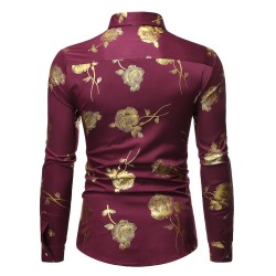 Camisa luxuosa de manga comprida - rosas douradas estampadas