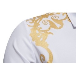 Camisa elegante de manga comprida - impressão barroca dourada de luxo