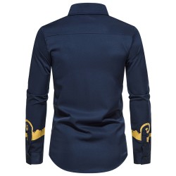 Camisa elegante de manga comprida - impressão barroca dourada de luxo