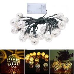 Fio de LED - bolas de metal prateado - alimentado por bateria - decoração de Natal / jardim