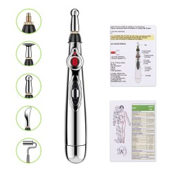 Caneta de massagem elétrica multifuncional - acupuntura - alívio da dor - rolo de beleza - com luz laser