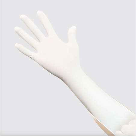 Luvas nitrílicas descartáveis compridas - polivalentes - função touch screen - impermeáveis - brancas