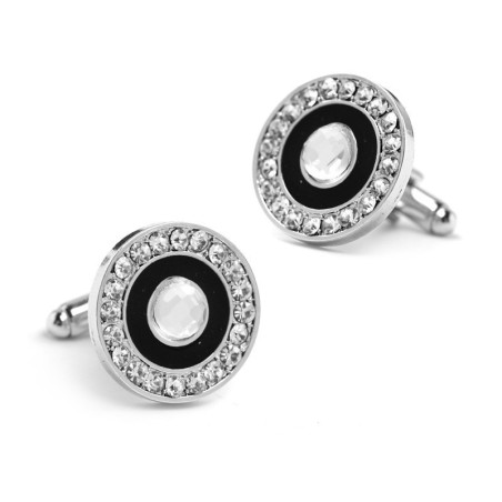 Elegantes abotoaduras redondas prateadas - com cristais