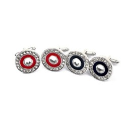 Elegantes abotoaduras redondas prateadas - com cristais