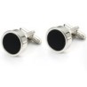 Abotoaduras clássicas redondas prateadas - com esmalte preto