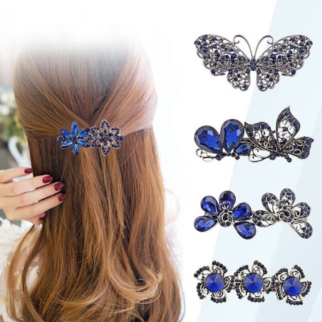 Gancho de cristal azul elegante - flores / borboletas / laço