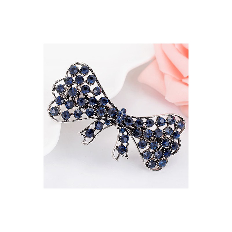Gancho de cristal azul elegante - flores / borboletas / laço